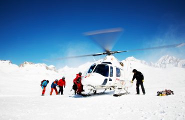Heli Skiing Helicopter, Mont Blanc ski resort, France, Europe.